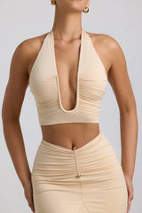 Slinky Jersey Ruched Halterneck Top in Buttercream