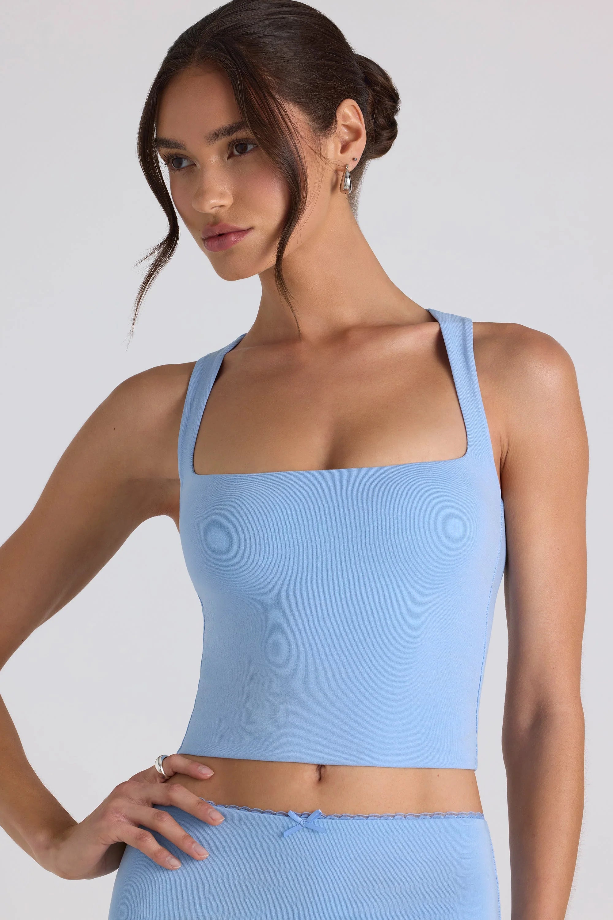 Modal Bow-Embellished Crop Top in Sky Blue