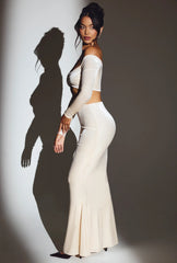 Velvet Mid-Rise Maxi Skirt in Ivory