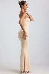 Slinky Jersey Hardware Detail Strapless Maxi Dress in Buttercream