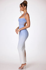 Embellished Maxi Dress in Blue and White Ombr¨¦