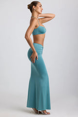 Slinky Jersey Hardware Detail Maxi Skirt in Sea Green