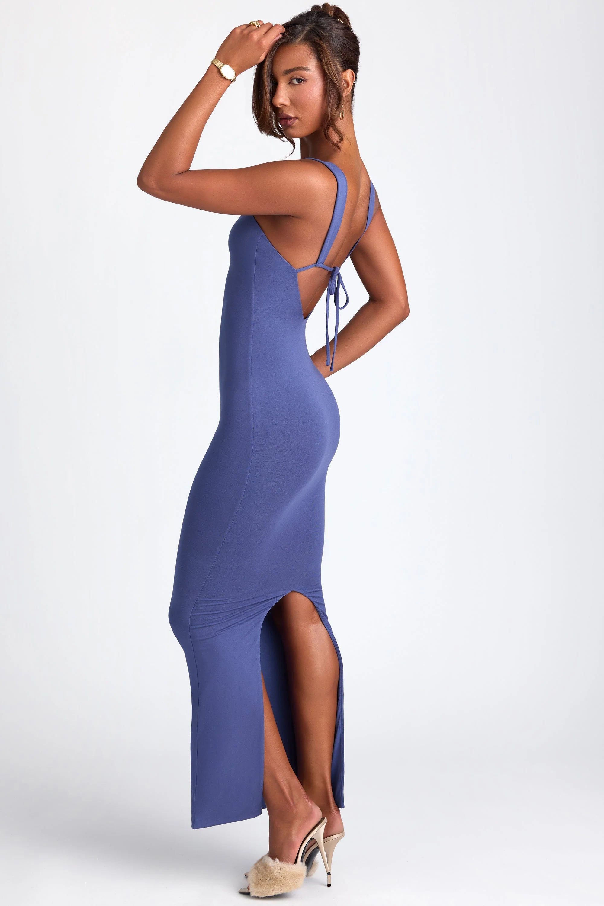 Modal Square Neck Low Back Maxi Dress in Navy