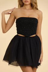 High Waist Tulle Mini Skirt in Black