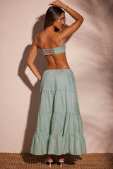 Ruched Panelled Cotton Maxi Skirt in Pastel Green