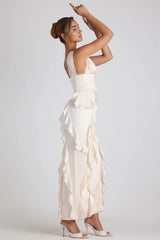 Ruffle-Trim Corset Maxi Dress in Ivory