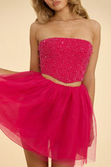 High Waist Tulle Mini Skirt in Hot Pink