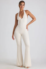 Tall Modal Lace-Trim Cut-Out Flared Jumpsuit in Ivory