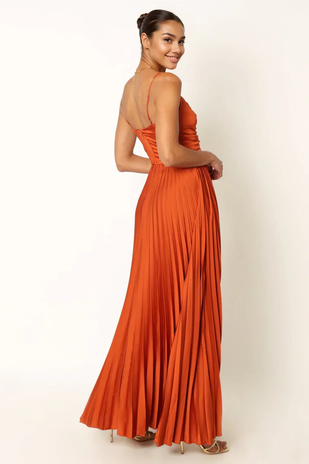 Naira Pleated Maxi Dress - Sunset Orange