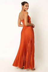 Naira Pleated Maxi Dress - Sunset Orange