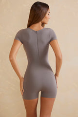 Short Sleeve High Neck Unitard in Grey