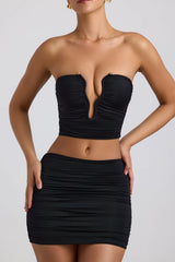 Slinky Jersey Ruched Micro Mini Skirt in Black