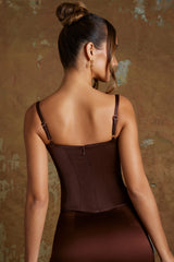 Longline Lace Up Corset Top in Brown