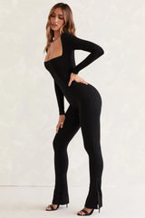 Long Sleeve Square Neck Jumpsuit in Black