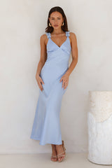 Silken Twilight Satin Maxi Dress Blue