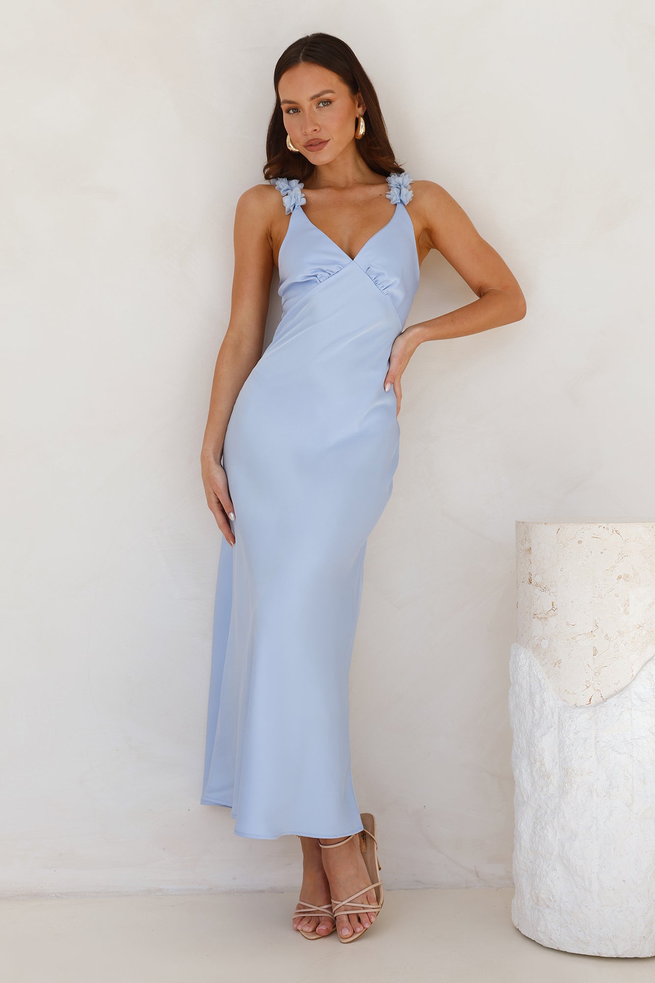 Silken Twilight Satin Maxi Dress Blue