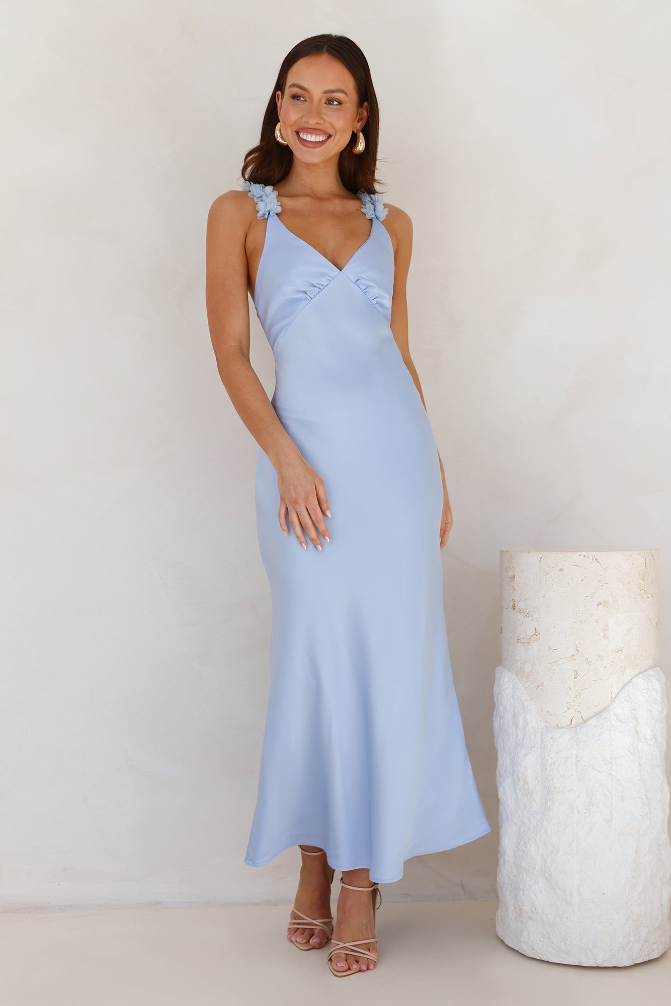 Silken Twilight Satin Maxi Dress Blue