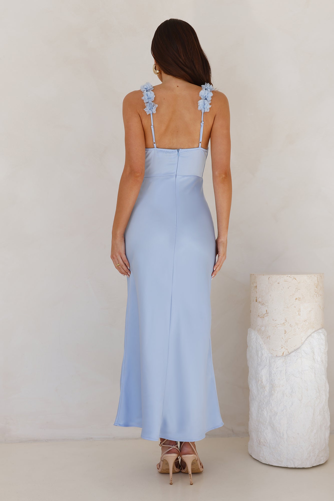 Silken Twilight Satin Maxi Dress Blue