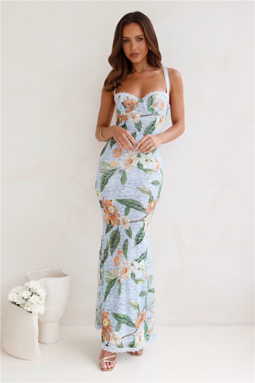 RUNAWAY Serina Maxi Dress Blue Floral