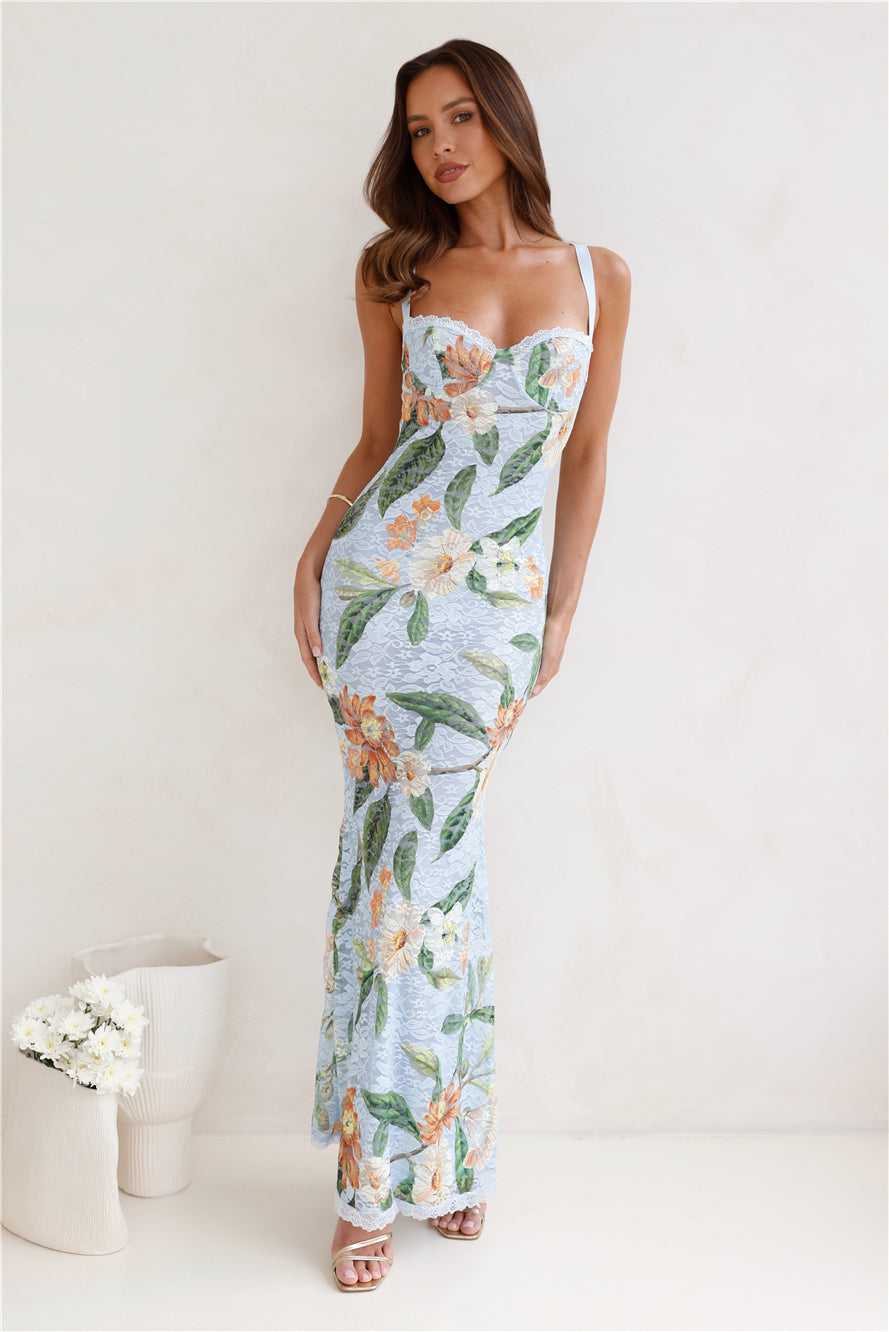 RUNAWAY Serina Maxi Dress Blue Floral