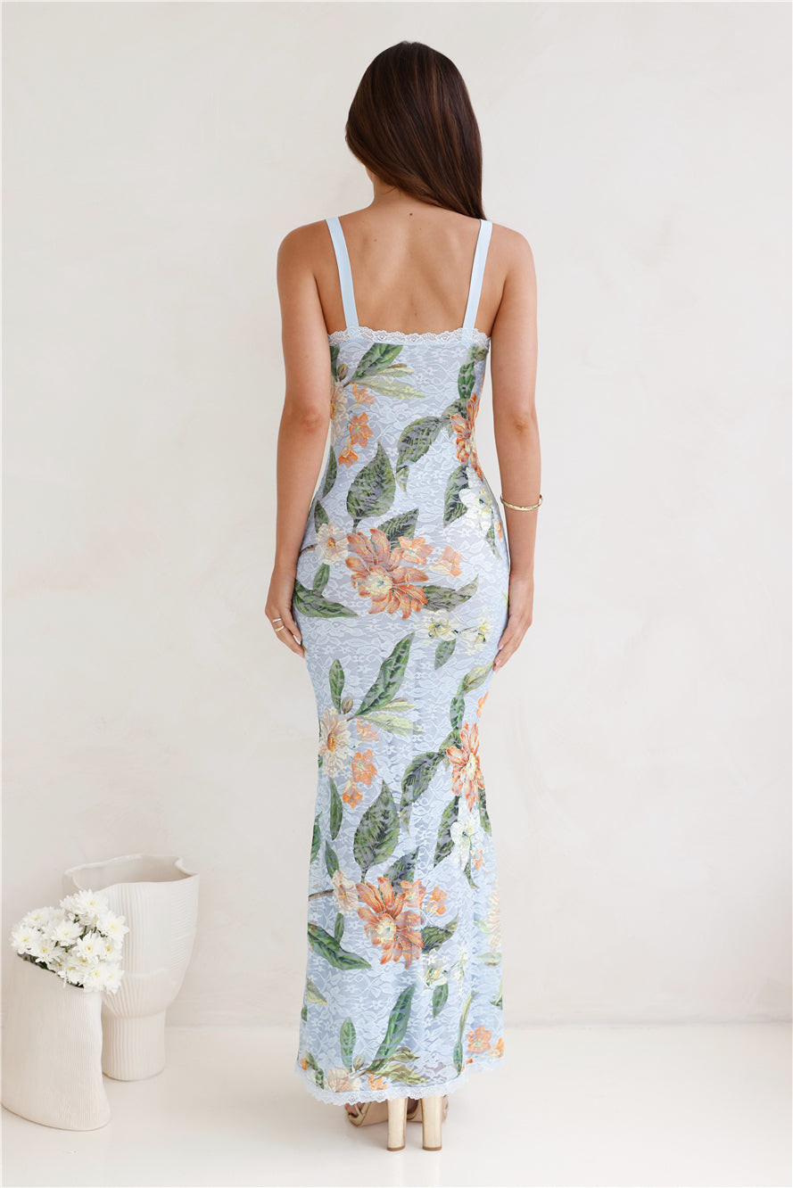 RUNAWAY Serina Maxi Dress Blue Floral