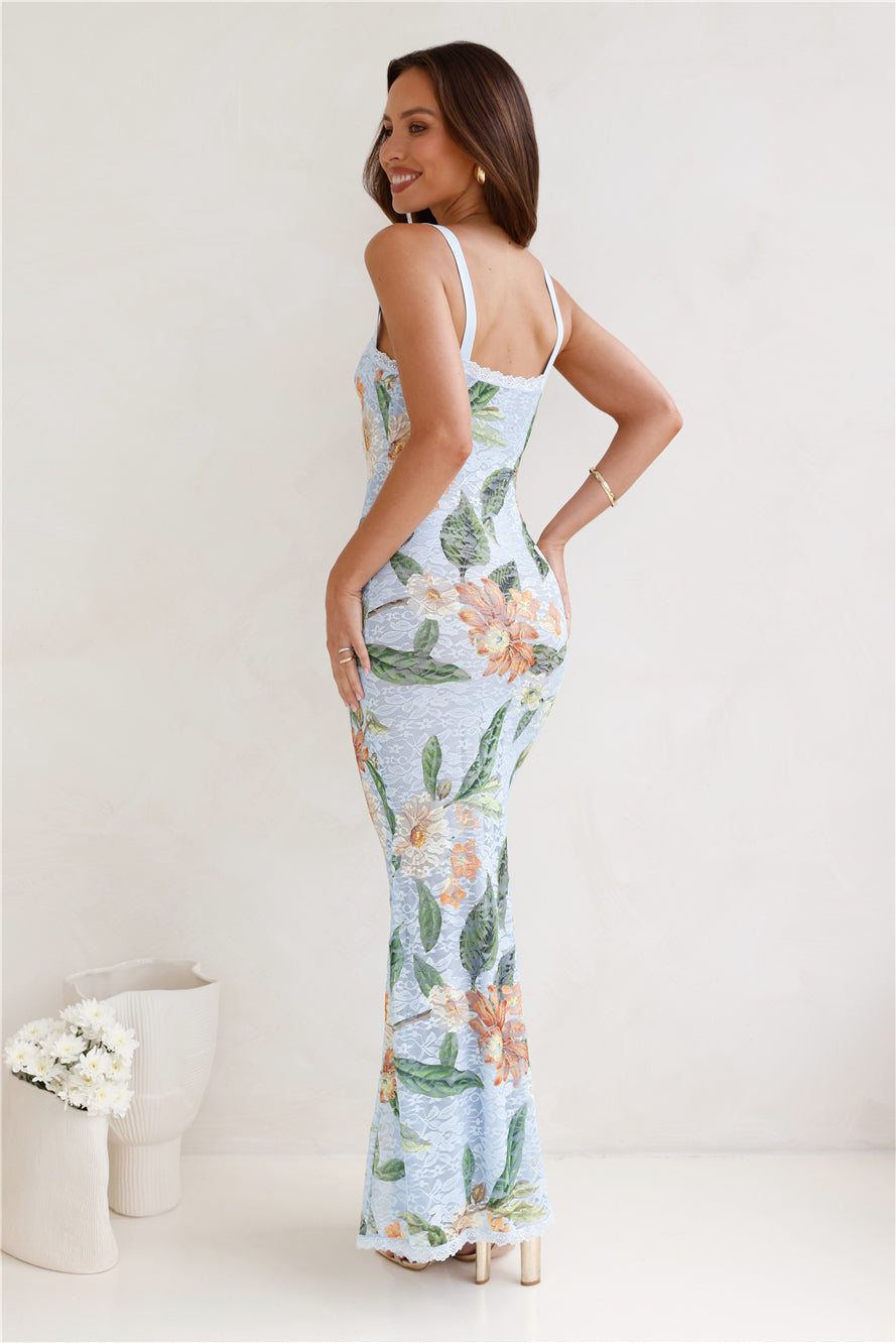 RUNAWAY Serina Maxi Dress Blue Floral