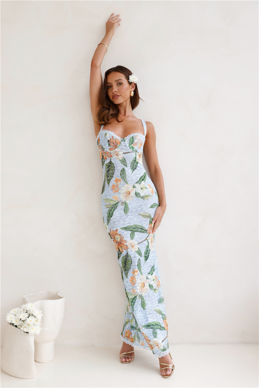 RUNAWAY Serina Maxi Dress Blue Floral