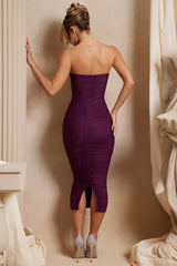 Ruched Strapless Midaxi in Plum