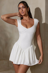 Cap Sleeve Layered A-Line Mini Dress in White