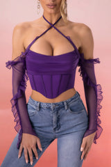 Frill Detail Cowl Neck Crop Top in Violet