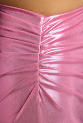 Abito lungo in jersey metallizzato drappeggiato in rosa rosa