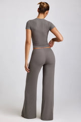 Mid Rise Wide Leg Trouser in Grey