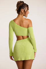 Textured Jersey Asymmetric Cut Out Mini Dress in Lime