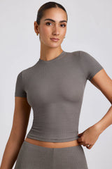 Ribbed Modal High Neck Top in Grey