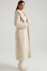 Cappotto lungo in shearling color crema