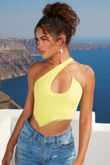 Asymmetrisches Keyhole-Crop-Top in Limettengrün