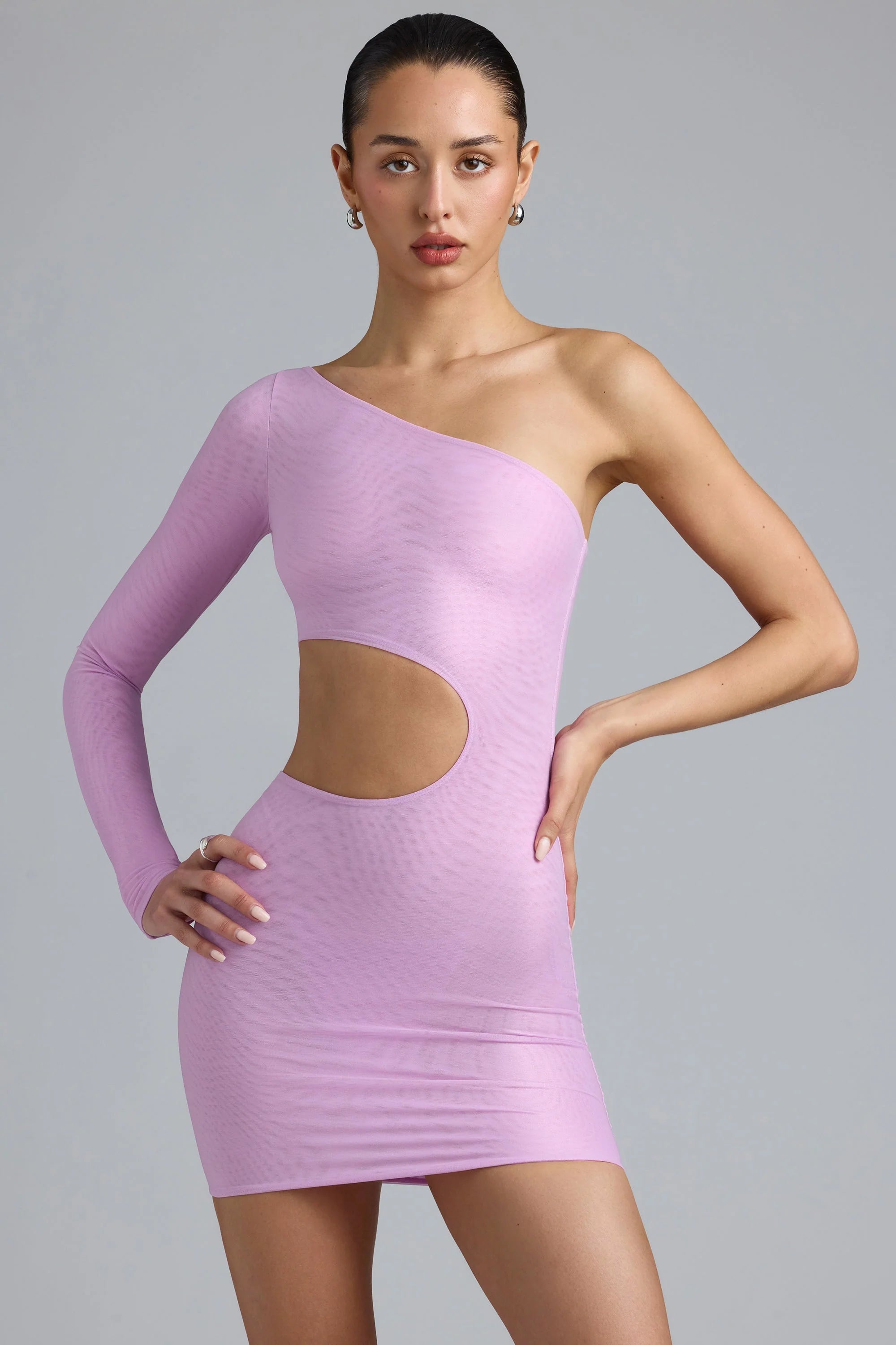 Metallic Cut-Out One-Shoulder Minikleid in Violett-Pink