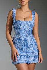 Floral-Appliqu¨¦ Corset Mini Dress in Blue