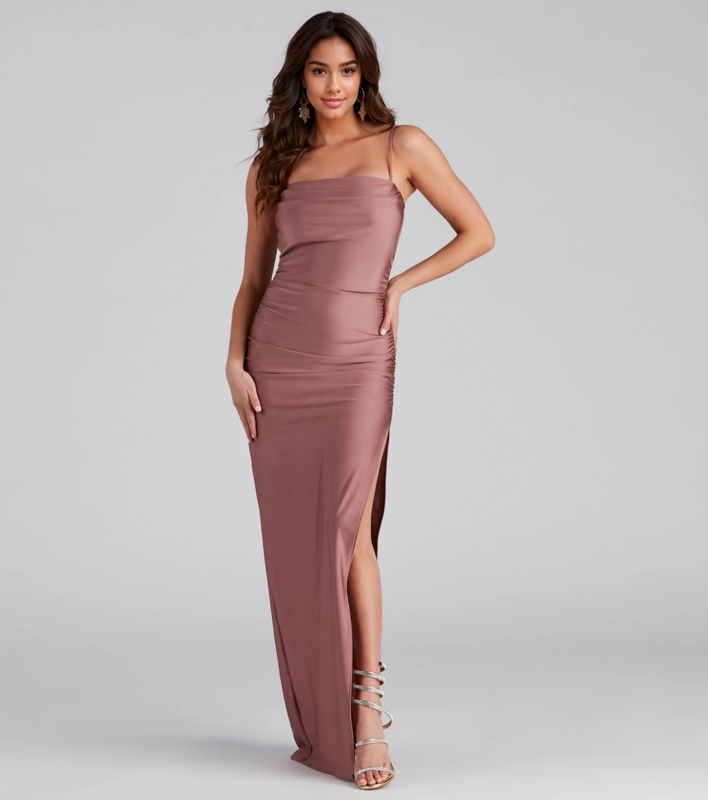 Ella Cowl Neck Satin Dress