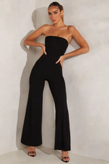 Bandeau-Jumpsuit mit weitem Bein in Schwarz