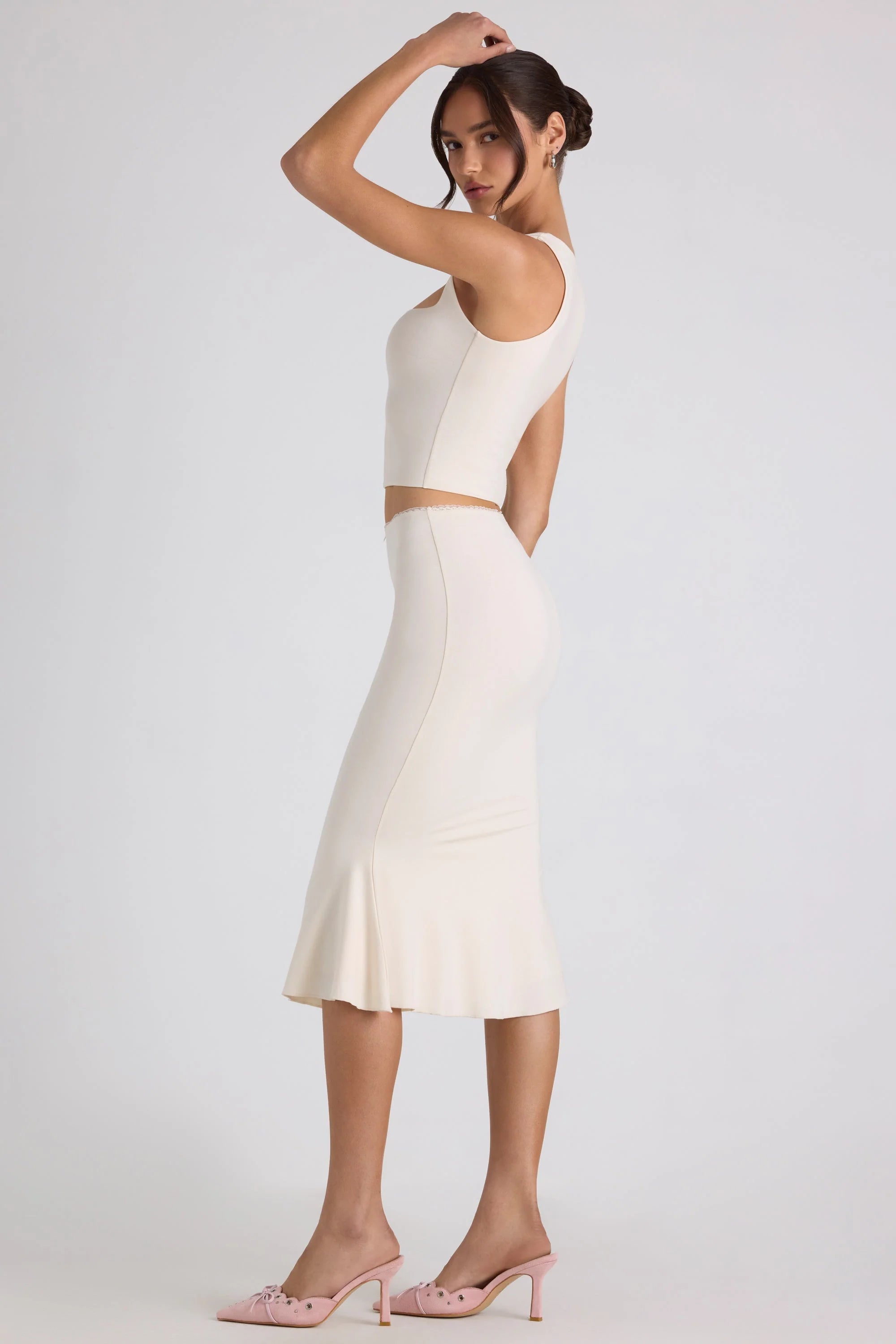 Modal Bow-Embellished Crop Top in Ivory