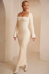 Square Neck Long Sleeve Maxi Dress in Ivory