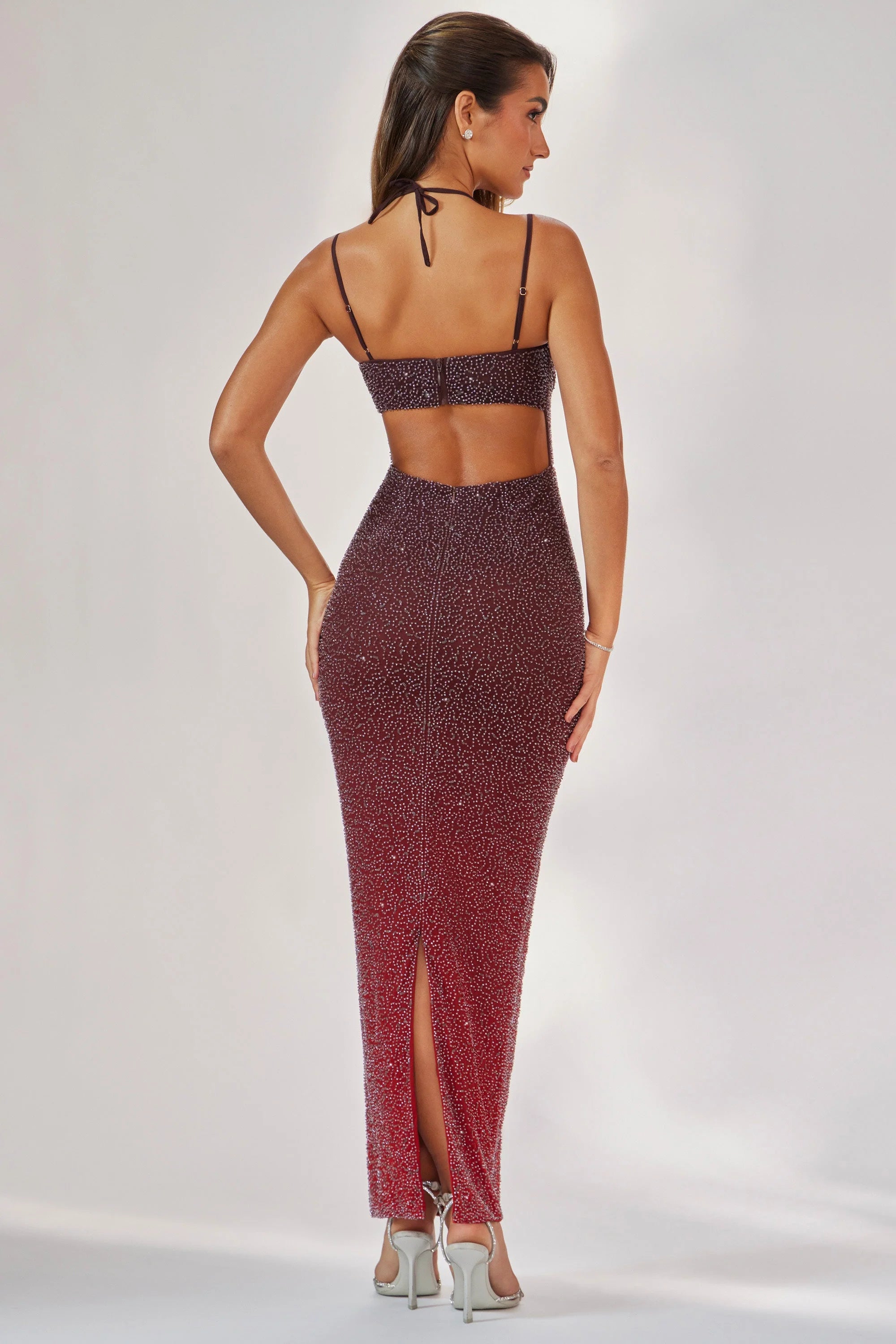 Embellished Maxi Dress in Red/Brown Ombr¨¦