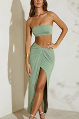 High Split Twist Maxi Skirt in Green