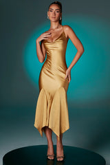 Deep Plunge Midaxi Dress in Gold