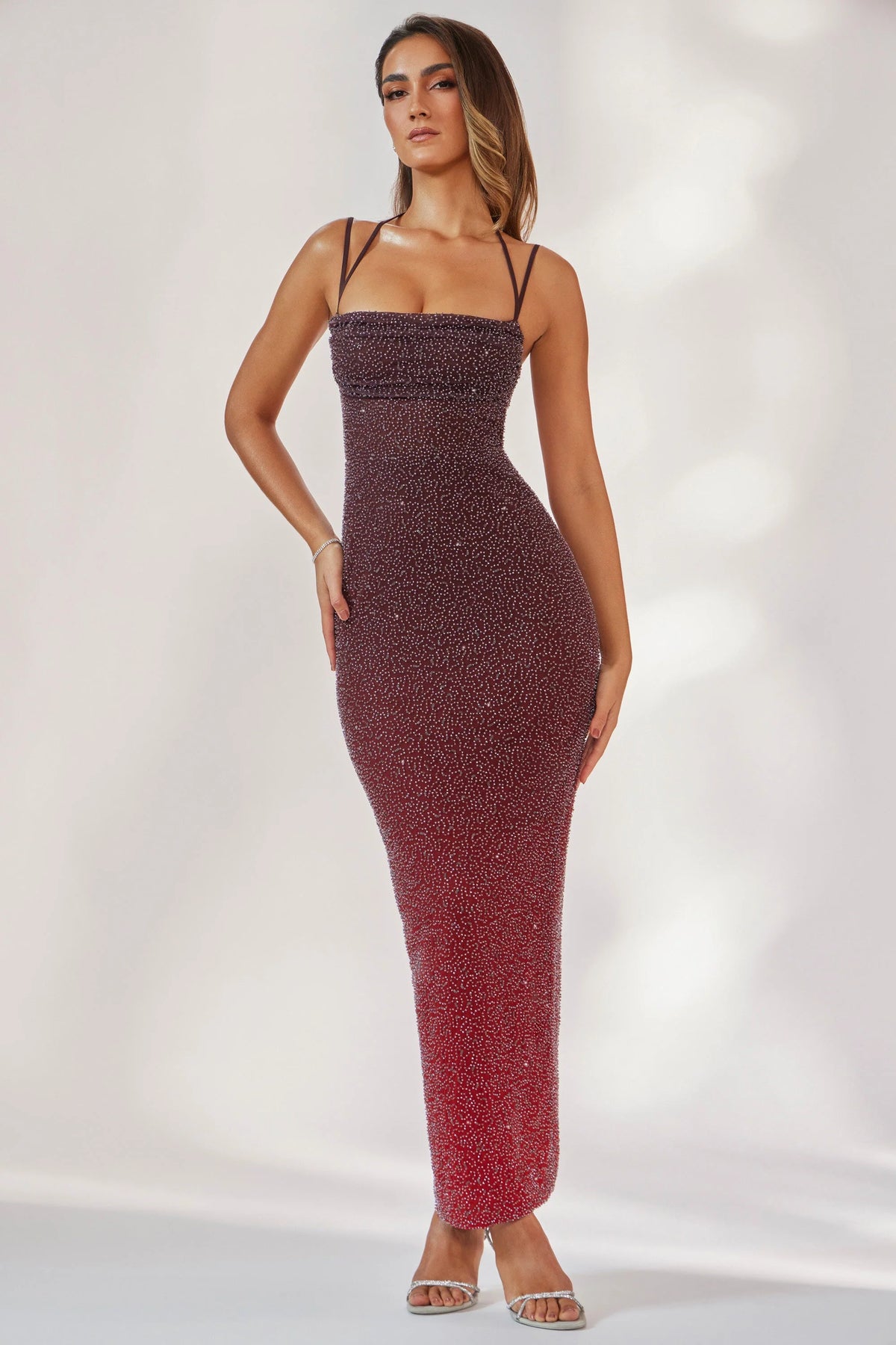 Embellished Maxi Dress in Red/Brown Ombr¨¦