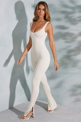 Sweetheart Neckline Flare Hem Jumpsuit in Ivory