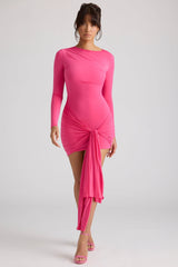 Long Sleeve Draped Mini Dress in Magenta