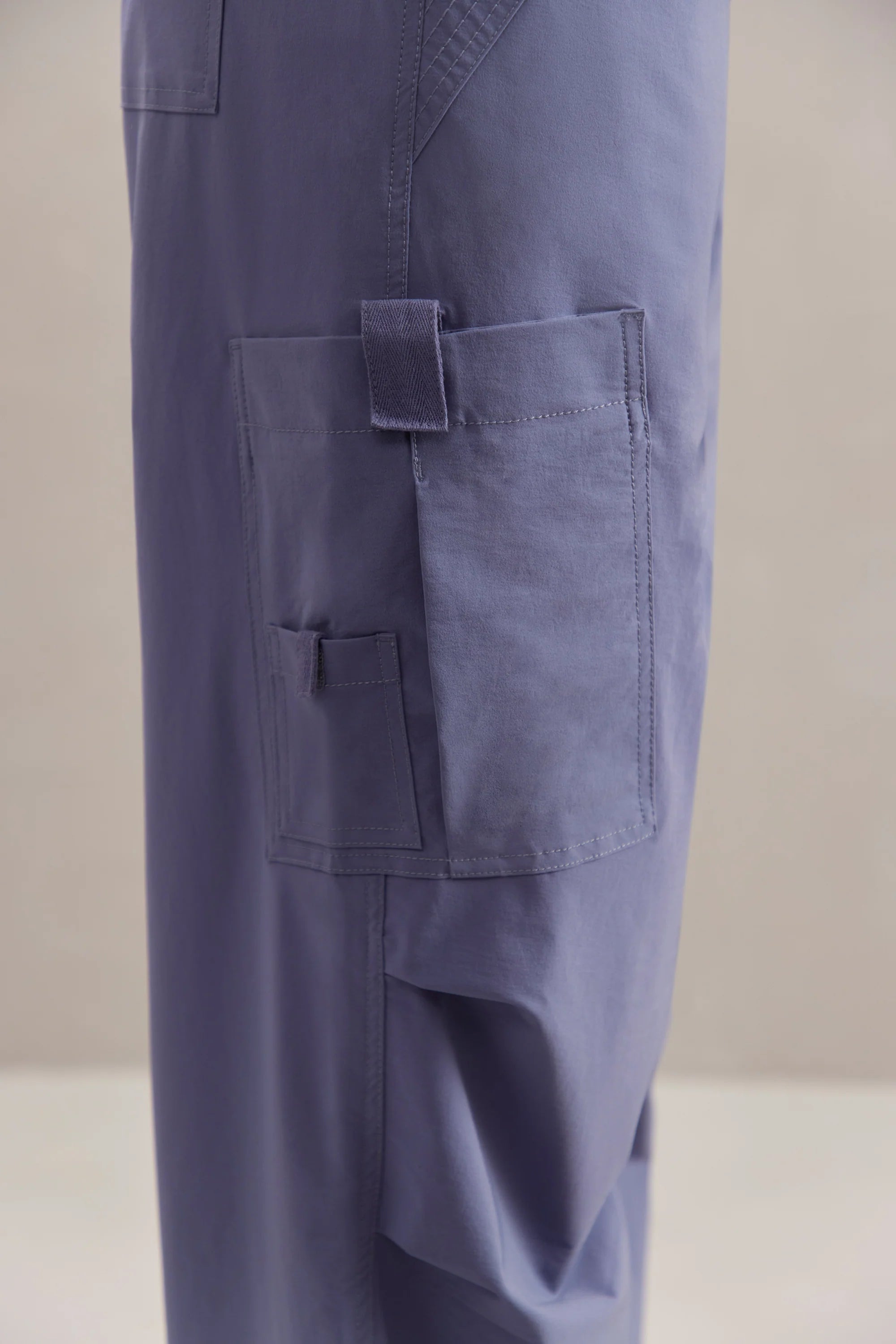 Wide Leg Cargo Trousers in Dusty Blue