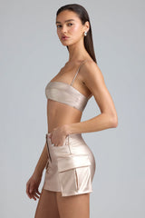 Metallic Denim Mid-Rise Cargo Skirt in Champagne